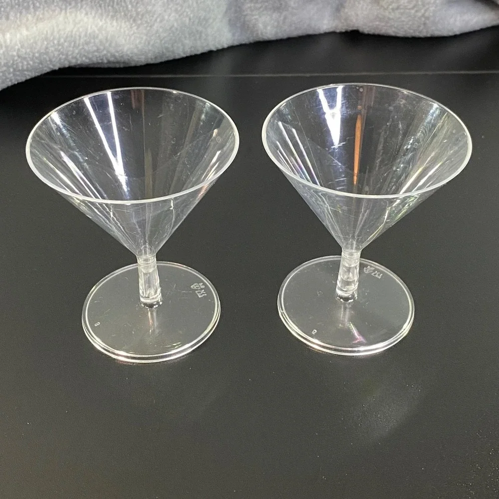 Martini Glass Plastic Cake Topper Set of‎ 2 Clear Miniature Party Prop Jello EUC